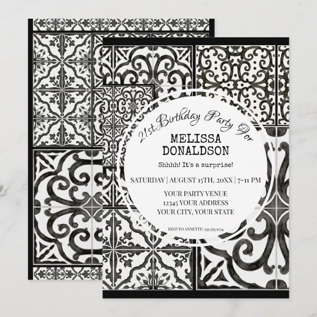 Invitación 21.ª Fiesta de cumpleaños Granja rústica mosaico b (Anverso / Reverso)