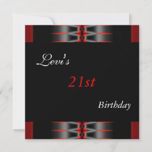Invitación 21.ª Fiesta de cumpleaños hombre negro rojo invita