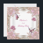 Invitación 21.ª Fiesta de cumpleaños Mariposa Blanca Rosa<br><div class="desc">21 Fiesta de cumpleaños Chicas mariposas blancas rosadas invitan a las mujeres</div>