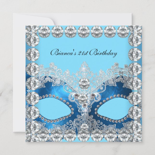 Invitación 21.ª Fiesta de cumpleaños Máscara de diamantes bla (Anverso)