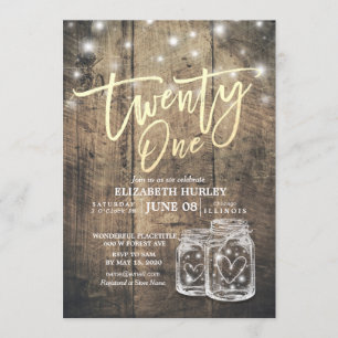 Invitación 21.ª Fiesta de cumpleaños Mason Jars String Lights