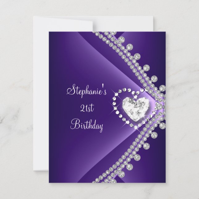 Invitación 21.ª Fiesta de cumpleaños Morple Heart Diamond Jew (Anverso)
