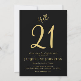 Invitación 21.ª Fiesta De Cumpleaños Negro Y Oro