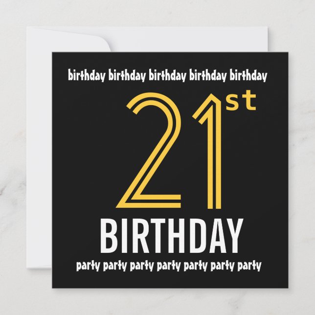 Invitación 21.ª Fiesta de cumpleaños, oro moderno y negro (Anverso)