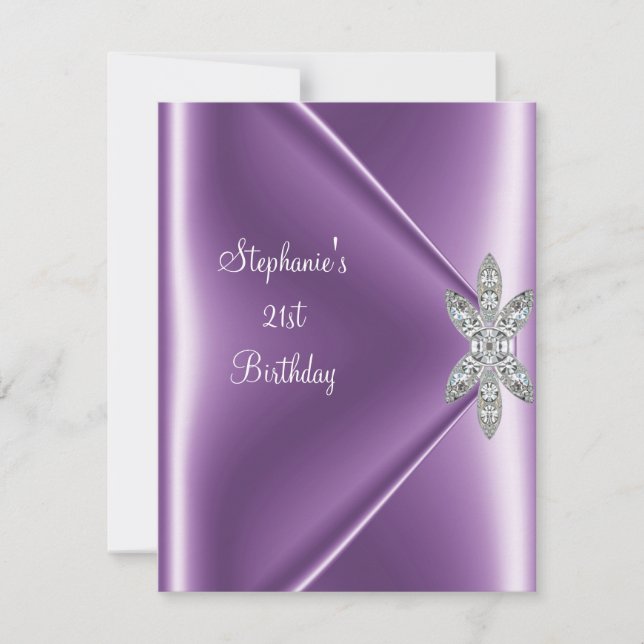 Invitación 21.ª Fiesta de cumpleaños Purple Mauve Diamond Jew (Anverso)