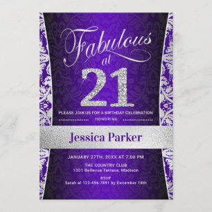 Invitación 21.ª Fiesta de cumpleaños - Púrpura plateado
