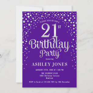 Invitación 21.ª Fiesta de cumpleaños - Púrpura y plata
