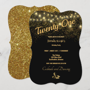 Invitación 21.ª Fiesta de cumpleaños Purpurina de oro Stilett