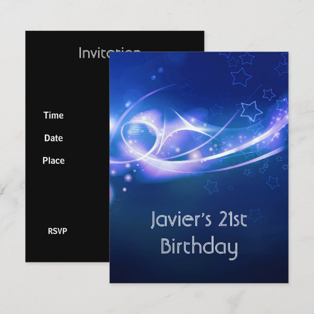 Invitación 21.ª Fiesta de cumpleaños Resumen Explotación azul (Anverso / Reverso)