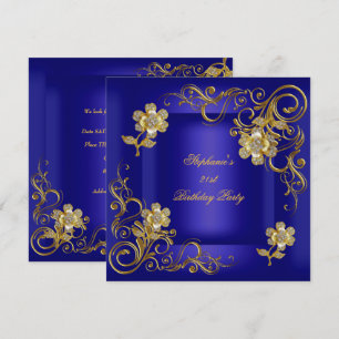 Invitación 21.ª Fiesta de cumpleaños Royal Blue Gold Diamond