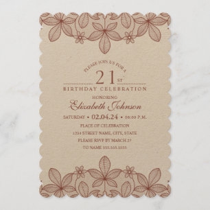 Invitación 21.ª Fiesta de cumpleaños Rustic Lace Kraft Paper