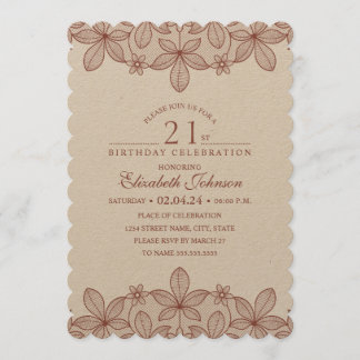 Invitación 21.ª Fiesta de cumpleaños Rustic Lace Kraft Paper