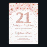 Invitación 21.ª fiesta de cumpleaños sorpresa - Oro rosa blan<br><div class="desc">Invitación a la fiesta de cumpleaños número 21. Elegante diseño en rosa falso purpurina dorado y blanco. Presentan rosas rosas rosas color agua,  confeti y diamantes. Perfecto para una celebración de glam.</div>
