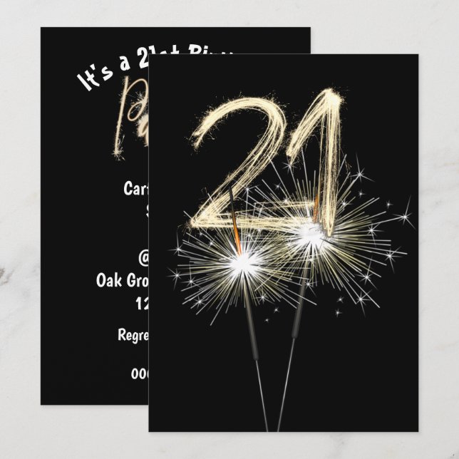 Invitación 21.ª Fiesta de cumpleaños Sparklers (Anverso / Reverso)