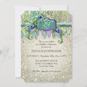 Invitación 21.ª Fiesta de Cumpleaños Ticket Peacock Feather