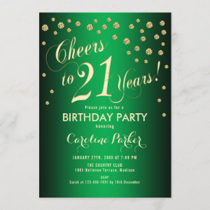 Invitación 21.ª Fiesta de cumpleaños - Verde de oro