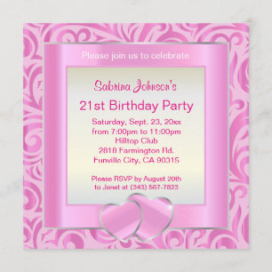 Invitación 21.ª Fiesta de cumpleaños Versor rosa, plateado