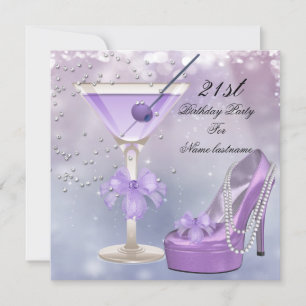 Invitación 21.ª Fiesta de cumpleaños White Lilac Martini Purp