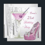 Invitación 21.ª Fiesta de cumpleaños White Pink Martini Pearl<br><div class="desc">21ᵉʳ Fiesta de cumpleaños Martini Blanco Perlas de tacón alto zapatos Cócteles invitación martini Todas las ocasiones Fiestas mujeres chicas fiestas,  la diseñadora Zizzago invita</div>