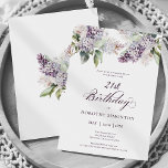 Invitación 21.ª Fiesta de sorpresa de cumpleaños Flor de Lino<br><div class="desc">Las lilatas moradas de acuarela suave crean una invitación de cumpleaños 21 en primavera de bonito. La caligrafía añade una estética elegante. Esta invitación de cumpleaños está disponible en el material tradicional y en una versión descargable.</div>