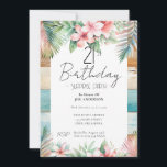 Invitación 21.ª Fiesta de sorpresa de cumpleaños tropical<br><div class="desc">Diseño de plantilla de diseño de diversiones de madera tropical floral y playa. Ajustable para la fiesta de cumpleaños de adultos tropicales,  sólo cambia las invitaciones de texto. Invitación de descarga digital imprimible</div>