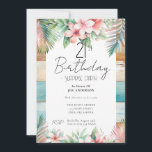 Invitación 21.ª Fiesta de sorpresa de cumpleaños tropical<br><div class="desc">Diseño de plantilla de diseño de diversiones de madera tropical floral y playa. Ajustable para la fiesta de cumpleaños de adultos tropicales,  sólo cambia las invitaciones de texto. Invitación de descarga digital imprimible</div>