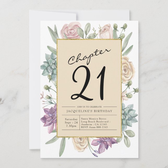 Invitación 21.ª Fiesta de Sorpresa Floral de Cumpleaños (Anverso)