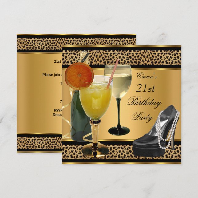 Invitación 21.ª Fiesta leopardo bebe zapato (Anverso / Reverso)