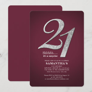 Invitación 21.ª Fiesta Purpurina Borgoña Moderno
