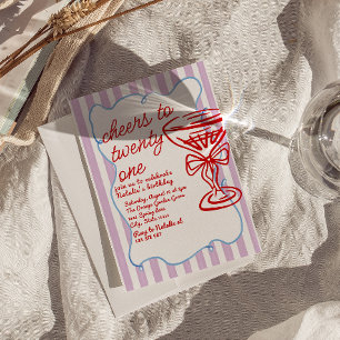 Invitación 21.ª Mano Roja Champán Glass Fun Cumpleaños