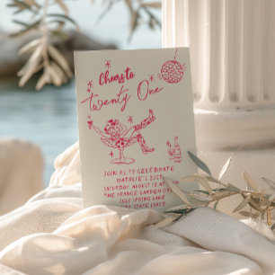 Invitación 21.ª Mano Rosa Dibuja Cowgirl Fun cumpleaños