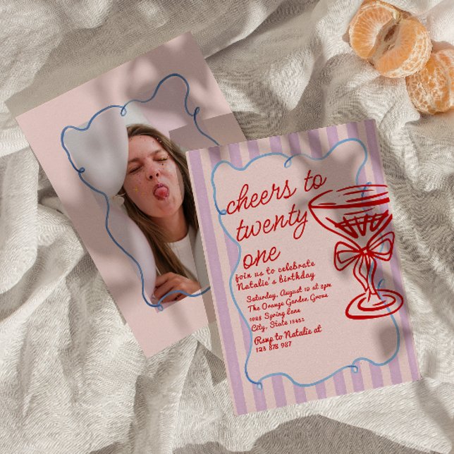 Invitación 21.ª Mano Rosa Roja Dibuja Champán Foto Cumpleaños (Subido por el creador)