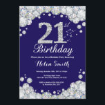 Invitación 21.ª marina de cumpleaños Diamante Azul y Plata<br><div class="desc">Invitación al cumpleaños 21. Diamante Diamante de imitación azul marino y plateado. Elegante invitación de Bash de cumpleaños. Cumpleaños de adultos. Cumpleaños de las mujeres. Cumpleaños de los hombres. Para una mayor personalización,  haga clic en el botón "Personalizar" y utilice nuestra herramienta de diseño para modificar esta plantilla.</div>