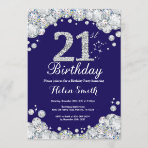 Invitación 21.ª marina de cumpleaños Diamante Azul y Plata