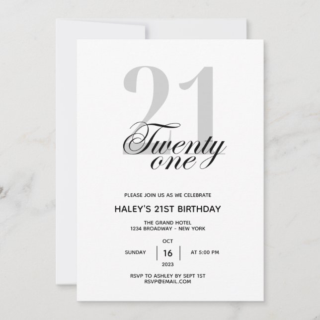 Invitación 21.ª Moda Fiesta de cumpleaños Mínima (Anverso)