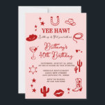 Invitación 21.ª Nacida Occidental, Chorra Roja Rosa<br><div class="desc">Invitación occidental de Cowgirl Boot Floral. Cumpleaños rústico de las Vaqueras Occidentales 21,  30 o 40.</div>