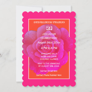 Invitación 21.ª Naranja de cumpleaños Rosa Rosa Floral Guay m