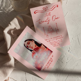 Invitación 21.ª Pastel Rojo Rosa Hola Veintiún Fotos Cumpleañ