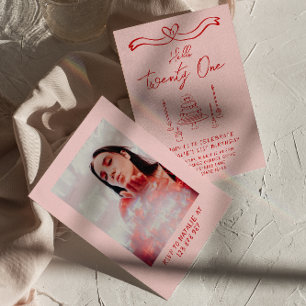 Invitación 21.ª Pastel Rojo Rosa Hola Veintiún Fotos Cumpleañ