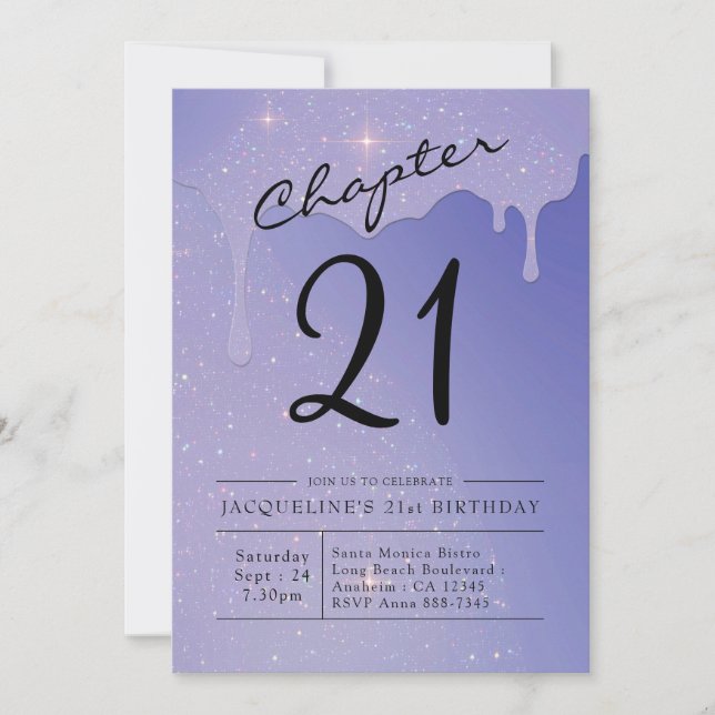 Invitación 21.ª Purpurina de escritura de cumpleaños (Anverso)