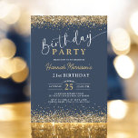Invitación 21.ª Purpurina de Oro Azul de la Marina Cualquier<br><div class="desc">Haga una gran declaración con este 21º Purpurina de Oro Azul de la Marina Cualquier Invitación de Cumpleaños de Edad. El rico fondo azul marino combinado con brillantes elementos purpurinas dorados crea un aspecto impresionante y elegante. Ya sea que esté celebrando un cumpleaños 21 o cualquier otro hito especial, esta...</div>