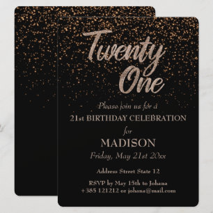 Invitación 21.ª Purpurina de oro de cumpleaños