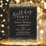 Invitación 21.ª Purpurina de oro negro cualquier cumpleaños d<br><div class="desc">¡Celebra que el 21 sea de brillante estilo con esta invitación de cumpleaños 21 Purpurina de oro negro de cualquier edad! Con un elegante fondo negro y brillantes acentos falsos purpurinas de oro, este diseño aporta un brillo moderno a su celebración histórica. Ya sea que esté planeando una cena de...</div>