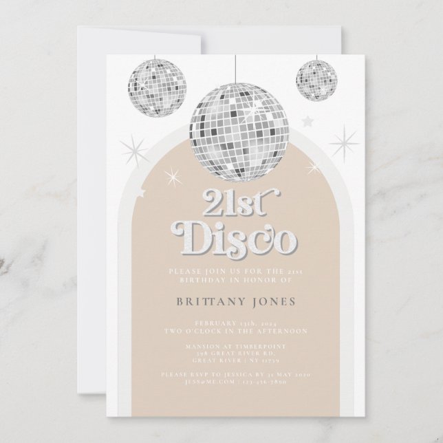 Invitación 21.ª Purpurina Silver Retro Disco (Anverso)