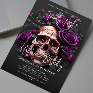 Invitación 21.ª Rosas moradas de la cráneo de cumpleaños de H