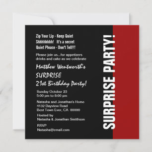 Invitación 21.ª SORPRESA Cumpleaños moderno rojo blanco W925