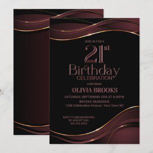 Invitación 21.º cumpleaños Fiesta rosado polvoriento negro