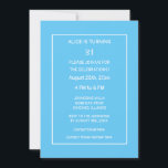 Invitación 21.º cumpleaños Personalizado blanco azul Minimali<br><div class="desc">Impreso con un elegante fondo blanco azul y elegante y plantillas de texto personalizadas que puede editar y personalizar! También puedes cambiar de color y de edad si lo deseas.</div>