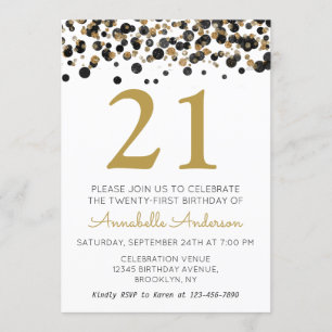 Invitación 21.º cumpleaños Purpurina de oro negro Sparkle Con