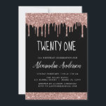 Invitación 21 - 21 Rosa Purpurina de oro Cumpleaños<br><div class="desc">Rubor Pink - Invitación a la fiesta de cumpleaños 21 Rosas de oro y Purpurina de goteo espumoso negro . Esta es la invitación perfecta para el cumpleaños número 21 para una Rosa de oro moderna y la fiesta de cumpleaños del Purpurina Rosado de Rubor Sparkle Girly. Póngase en contacto...</div>